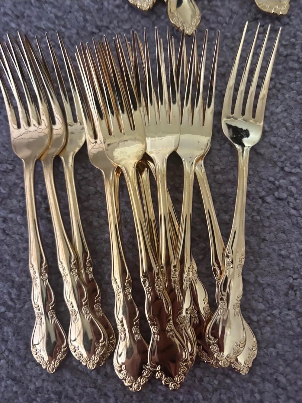 61 pieces used Royal Limited gold plated stainless flatware roses